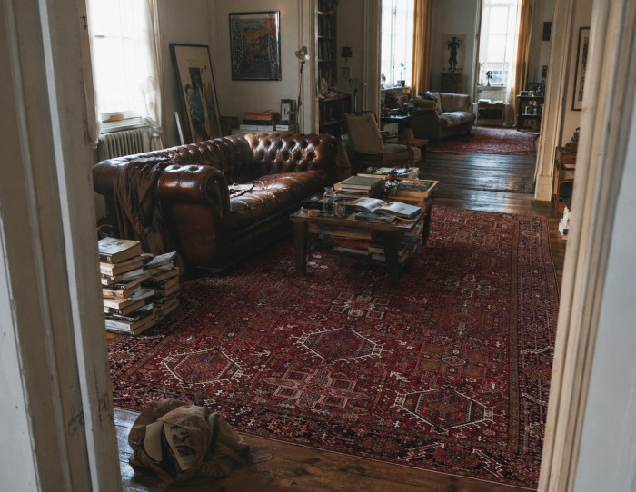 persian rug for brown leather sofa